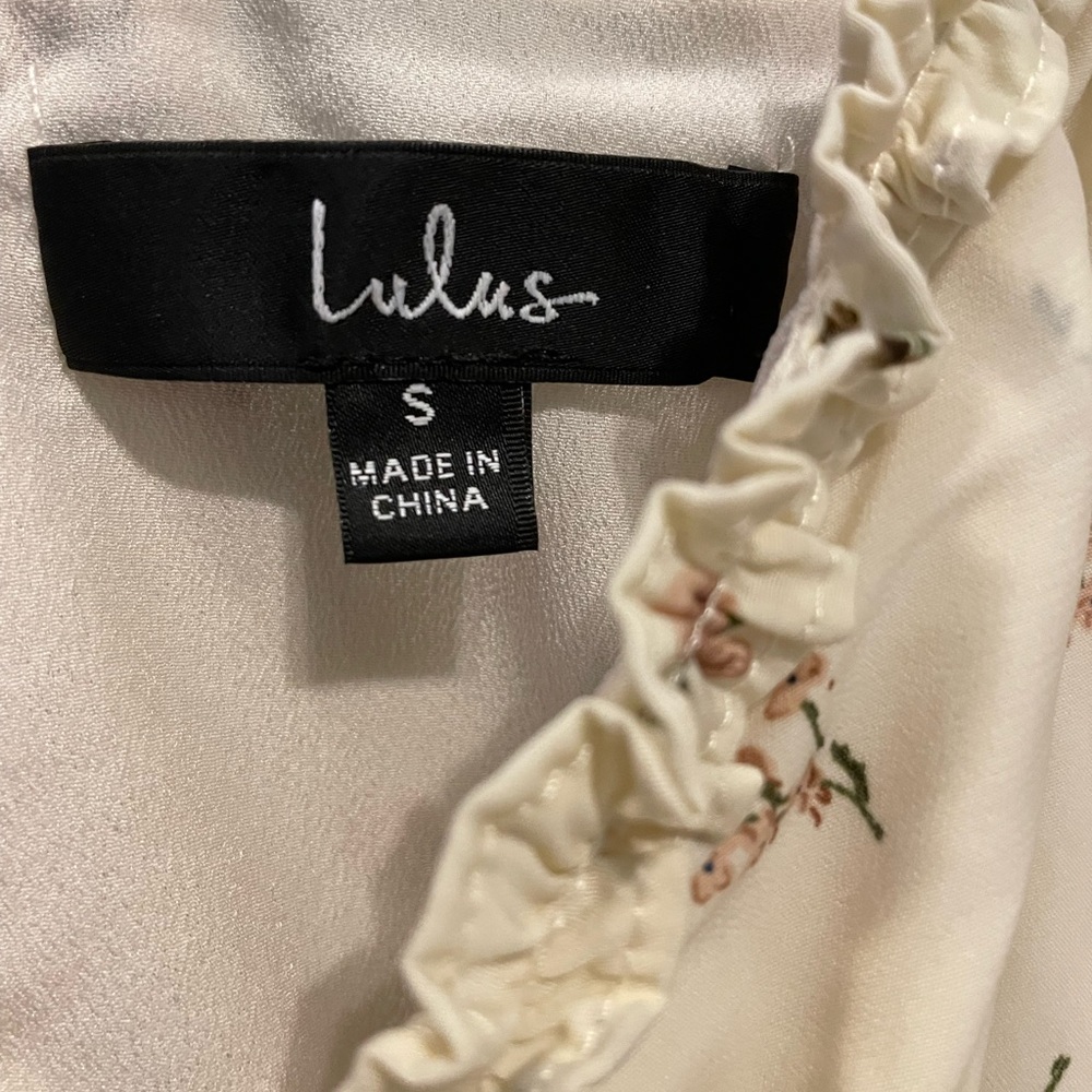 New With Tags Lulus Romantic Muse Cream Floral Print Tie-Front Mini Dress - Picture 5 of 5